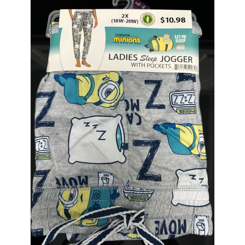 NWT Minions The Rise of Gru Let Me Sleep Sleep Jogger with Pockets 2X 18W-20W